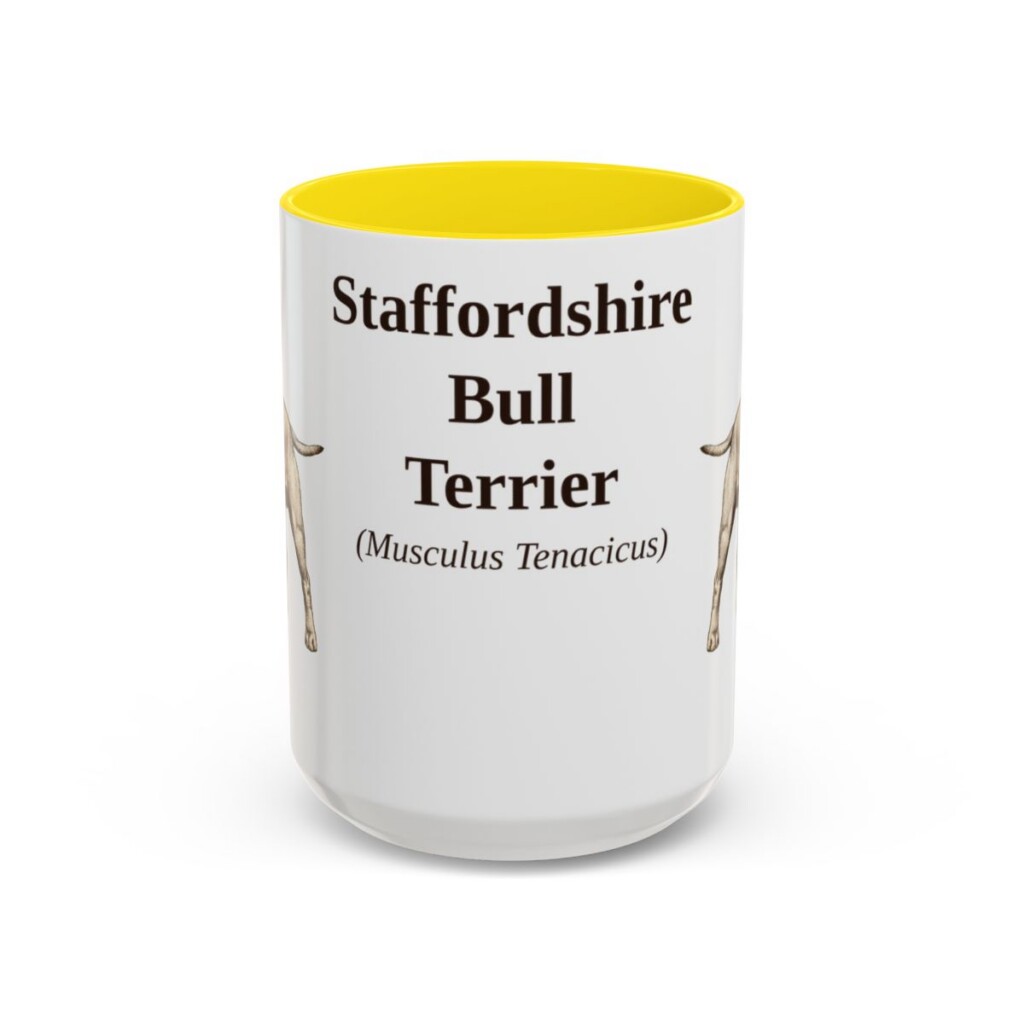15oz Staffordshire Bull Terrier Latin Mug, Yellow, front view