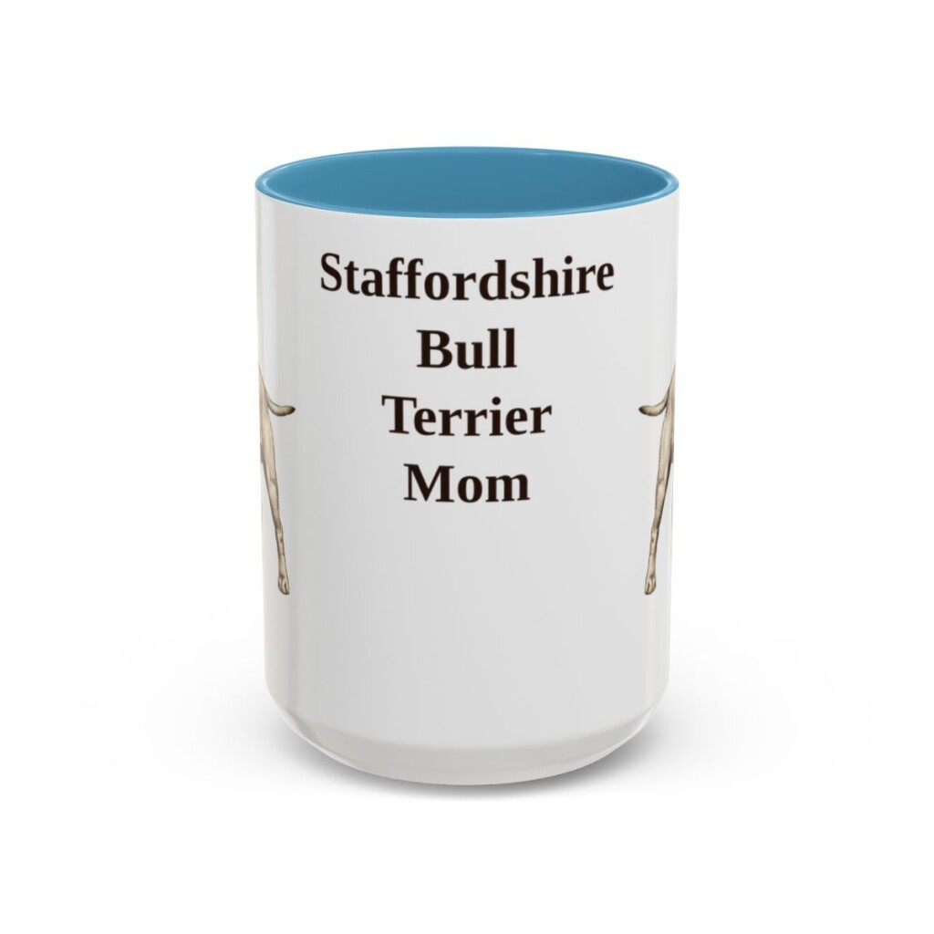 15oz Staffordshire Bull Terrier Dog Mom Mug, Light Blue, front view
