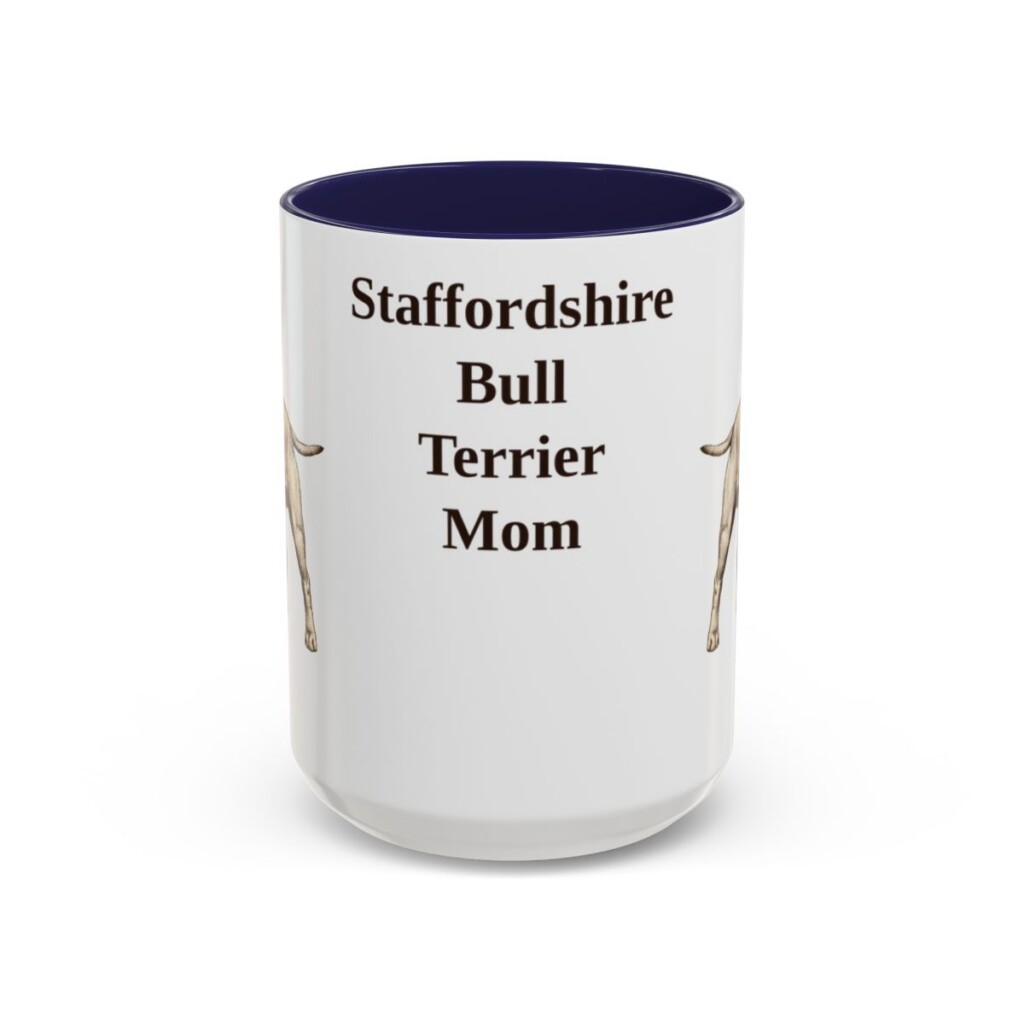 15oz Staffordshire Bull Terrier Dog Mom Mug, Navy, front view