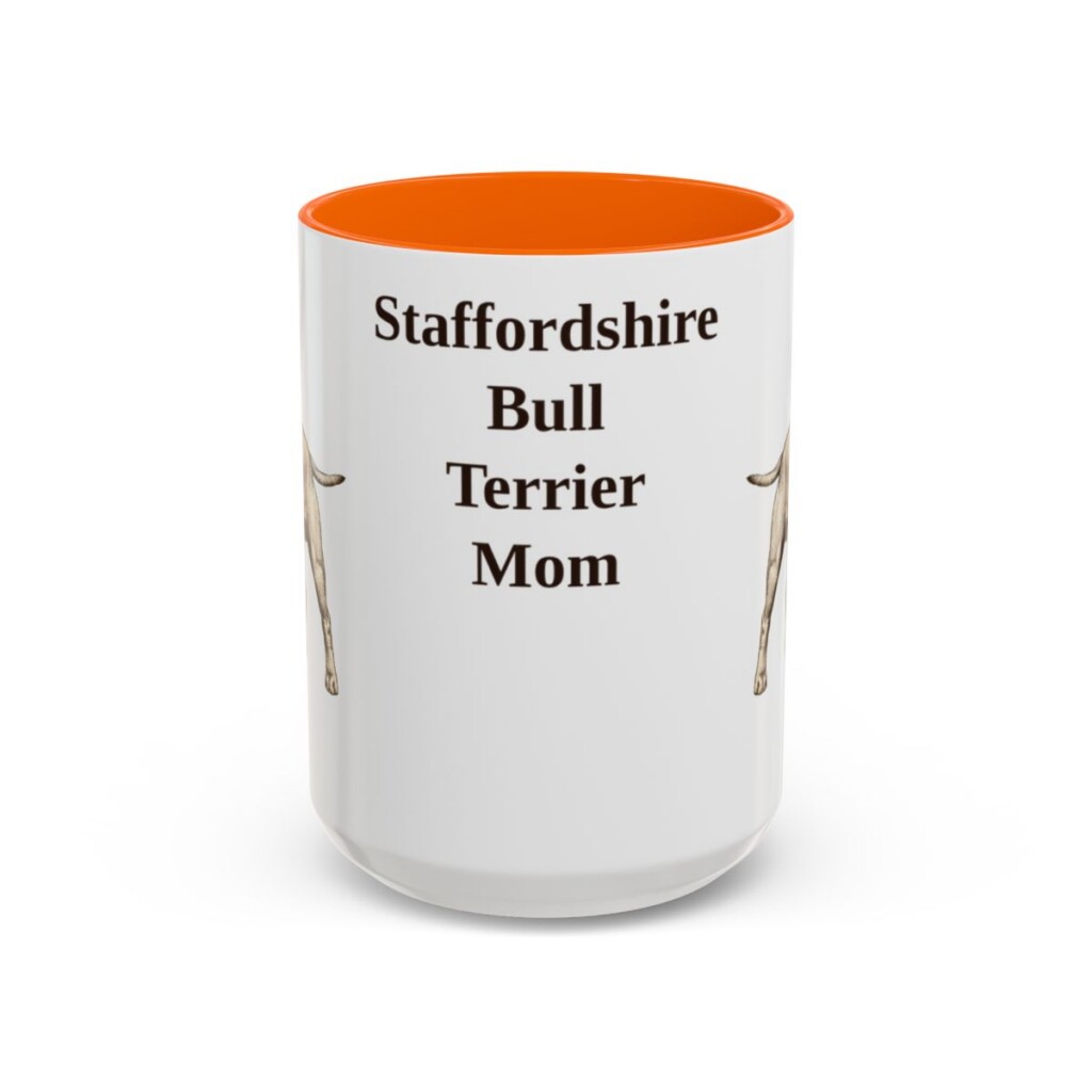 15oz Staffordshire Bull Terrier Dog Mom Mug, Orange, front view