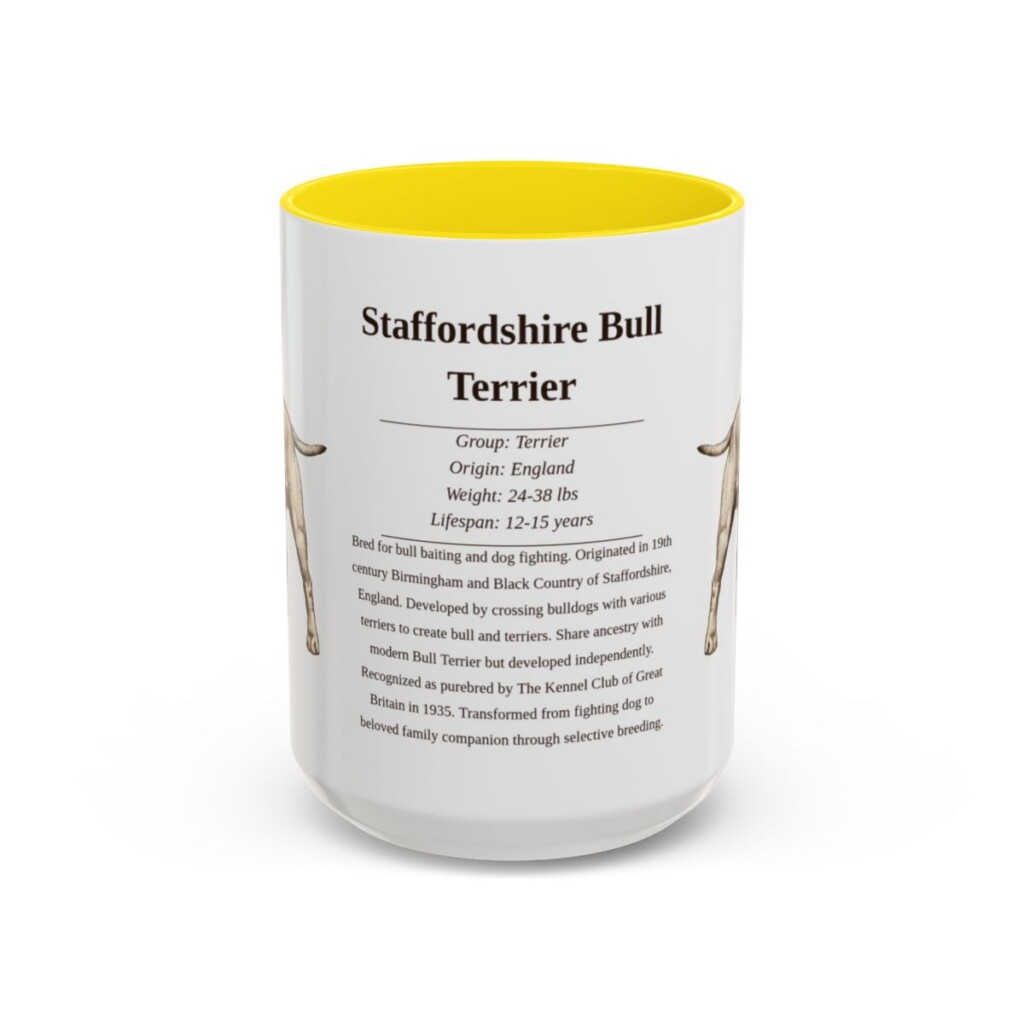 15oz-staffordshire-bull-terrier-mug-writeup-yellow 15oz Staffordshire Bull Terrier Mug, Yellow, front view