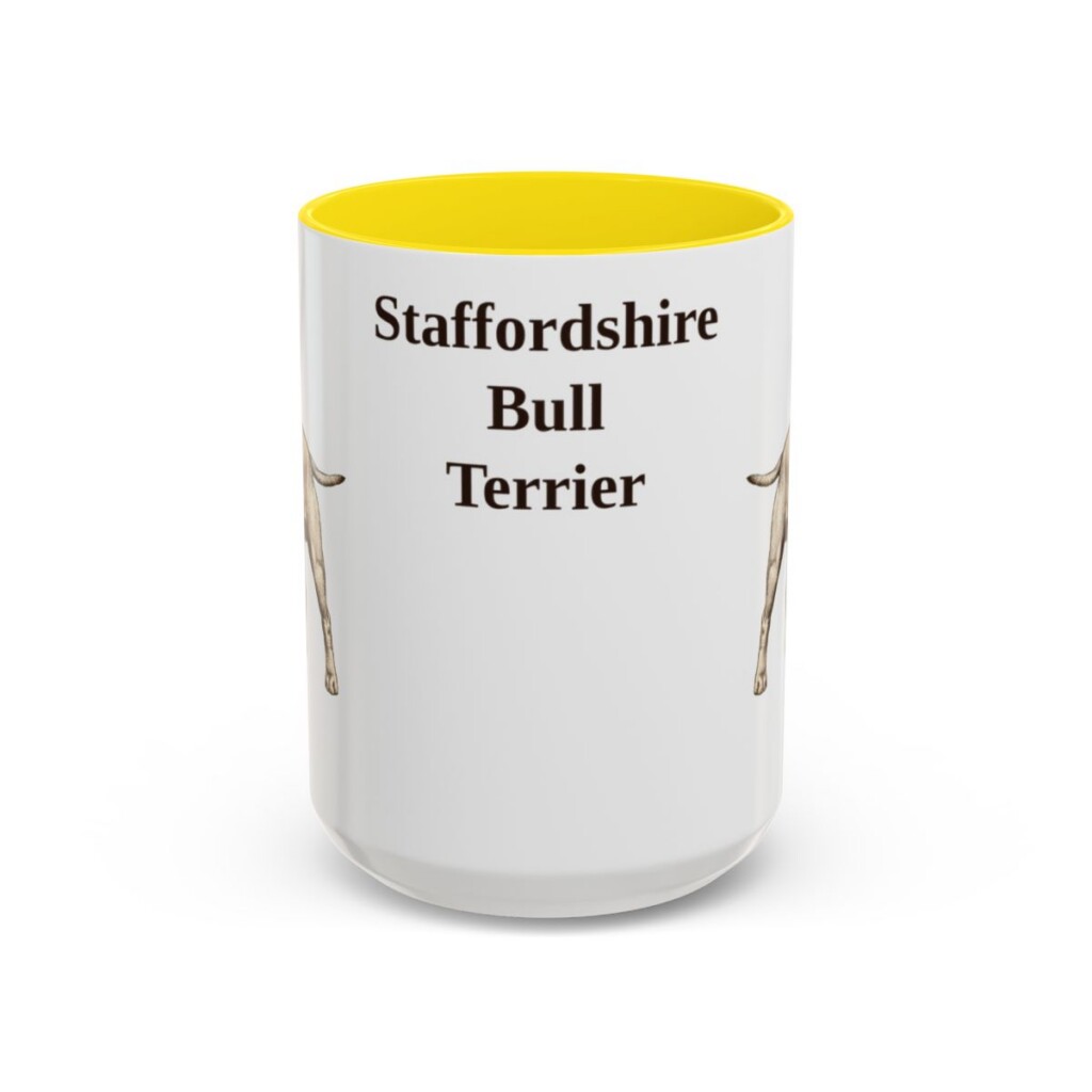 15oz Staffordshire Bull Terrier Mug, Yellow, front view