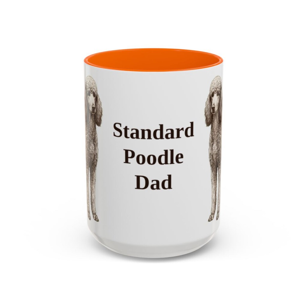 15oz Standard Poodle Dog Dad Mug, Orange, front view