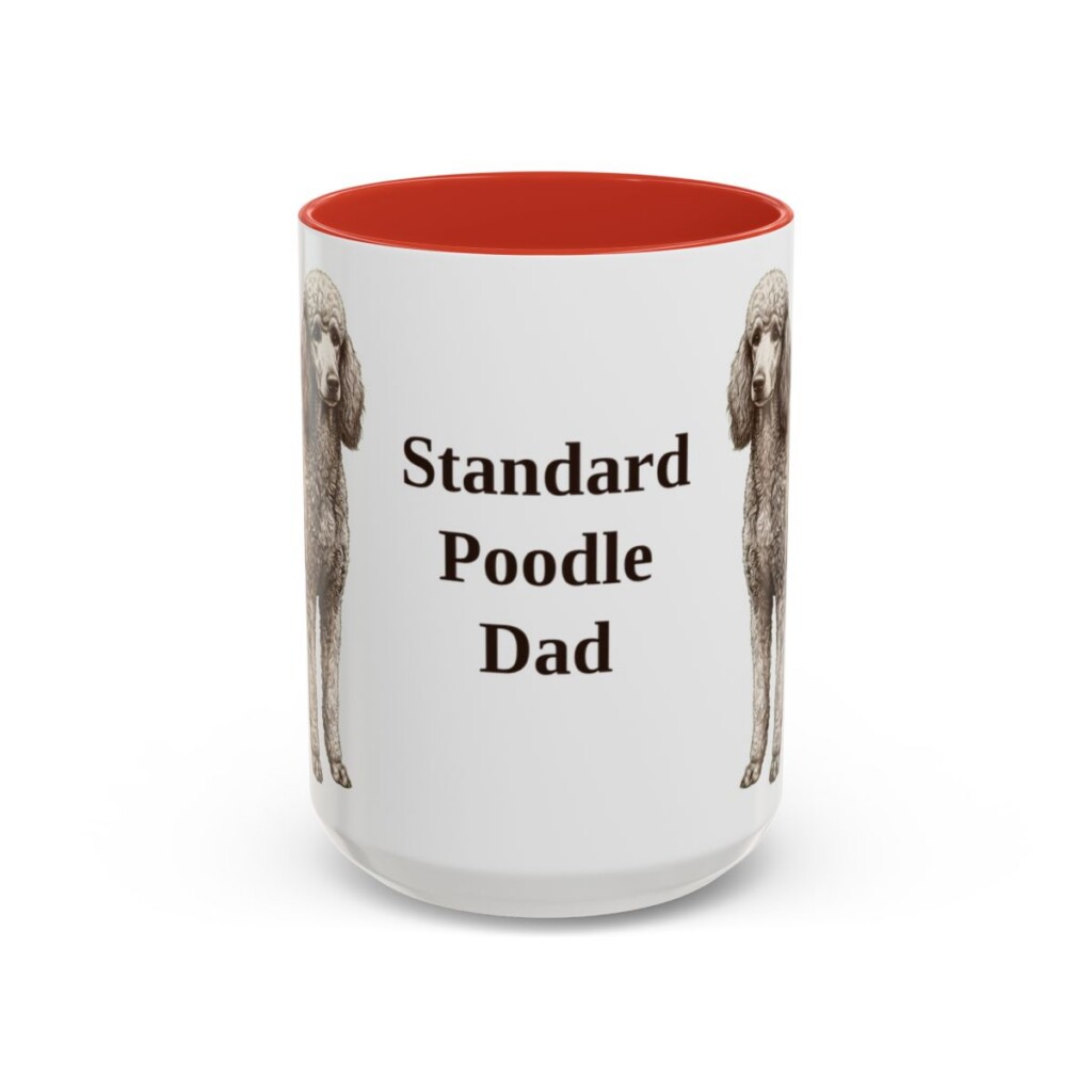 15oz Standard Poodle Dog Dad Mug, Red, front view