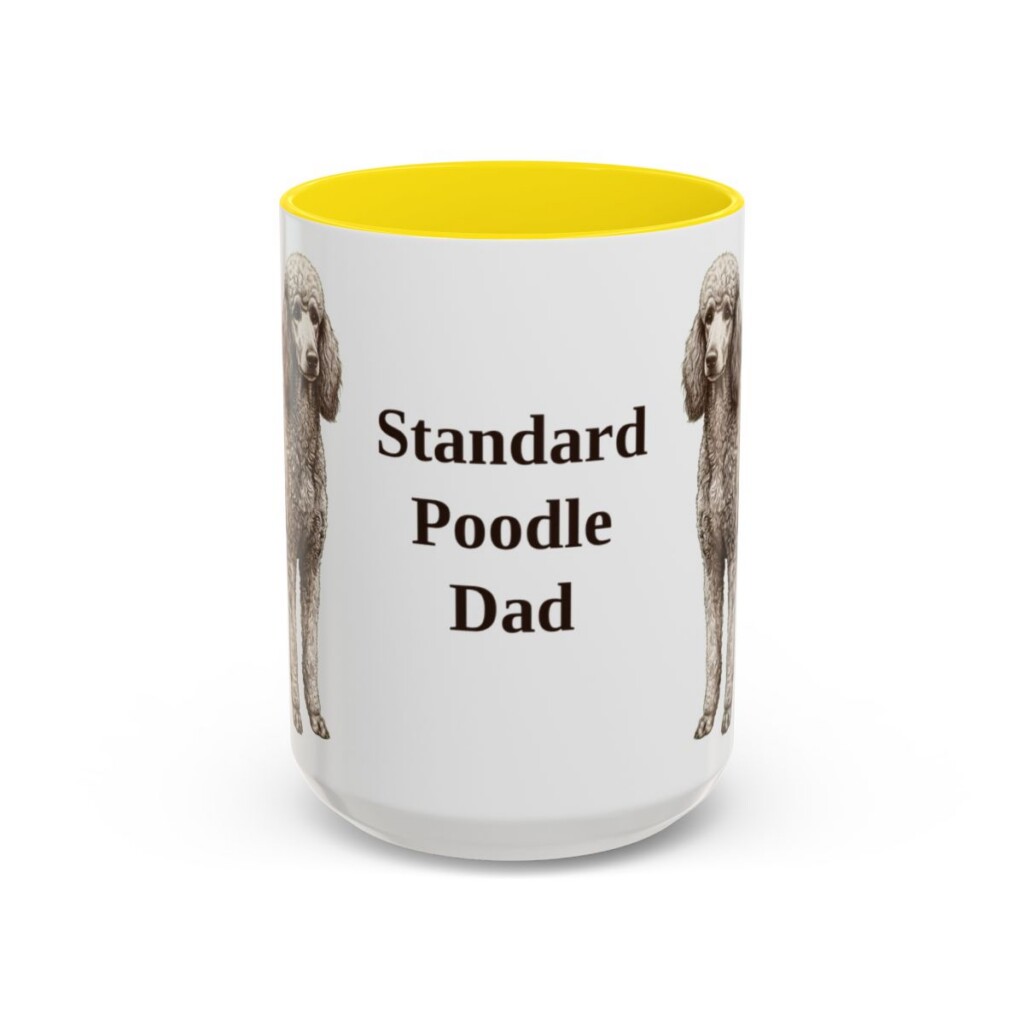 15oz Standard Poodle Dog Dad Mug, Yellow, front view