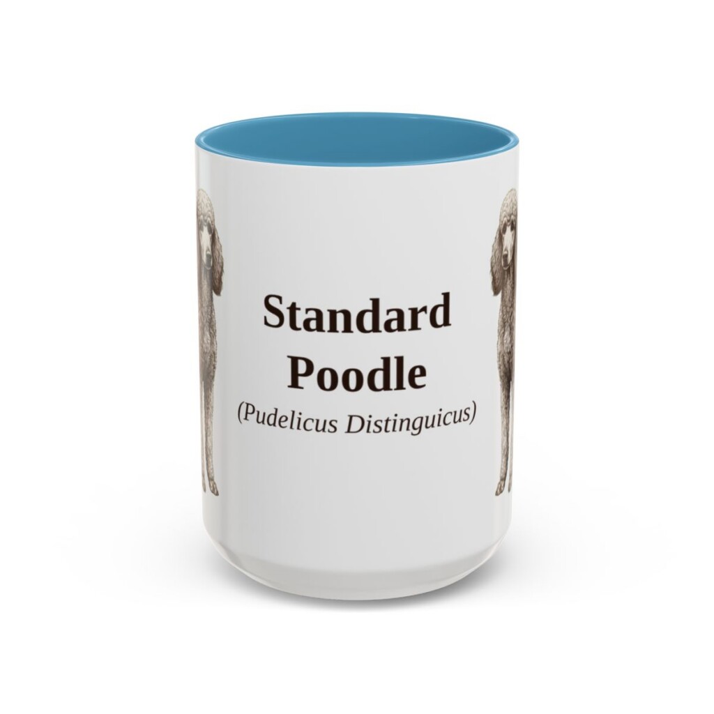 15oz Standard Poodle Latin Mug, Light Blue, front view