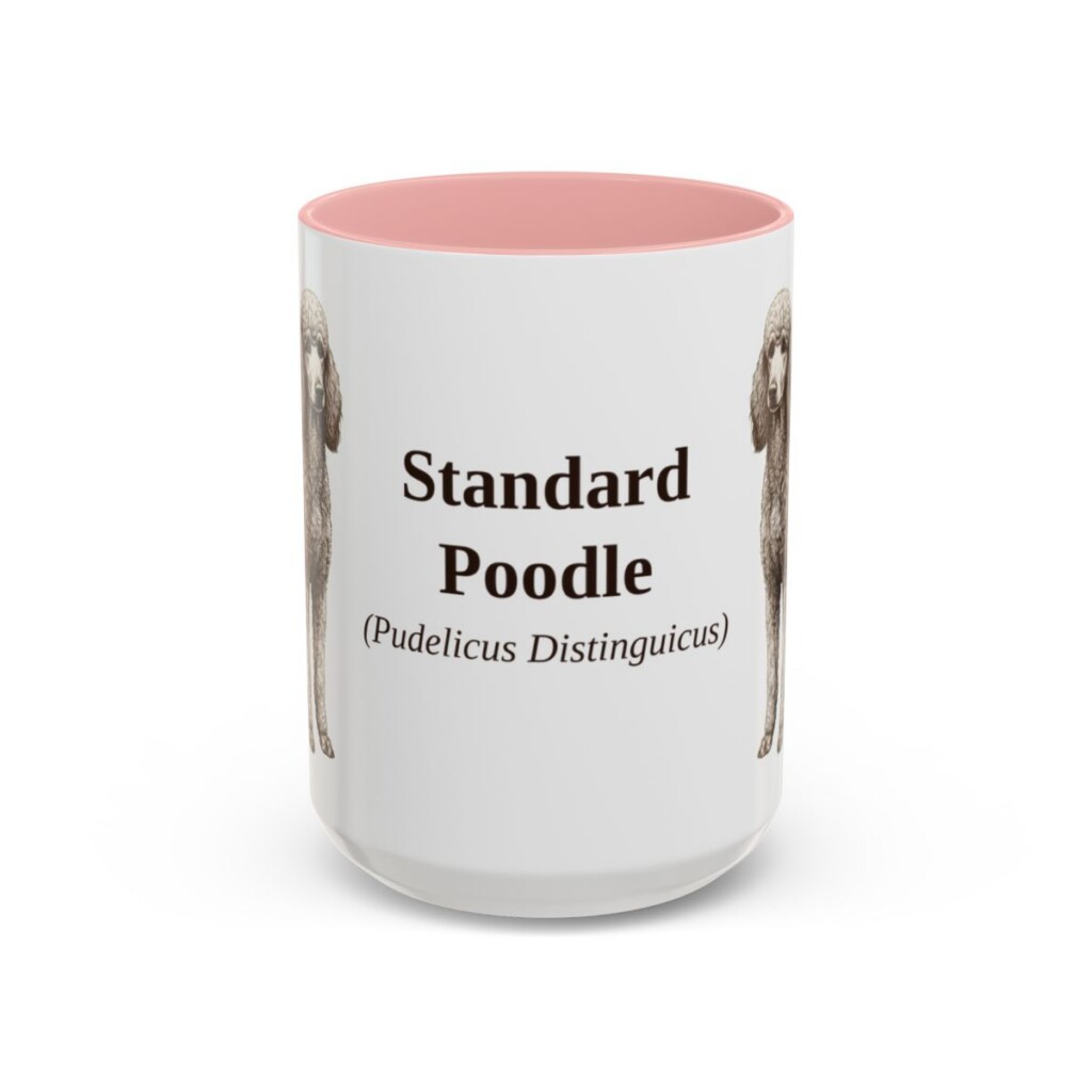 15oz Standard Poodle Latin Mug, Pink, front view