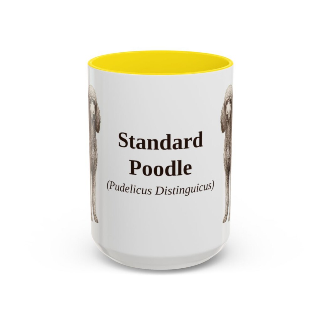 15oz Standard Poodle Latin Mug, Yellow, front view