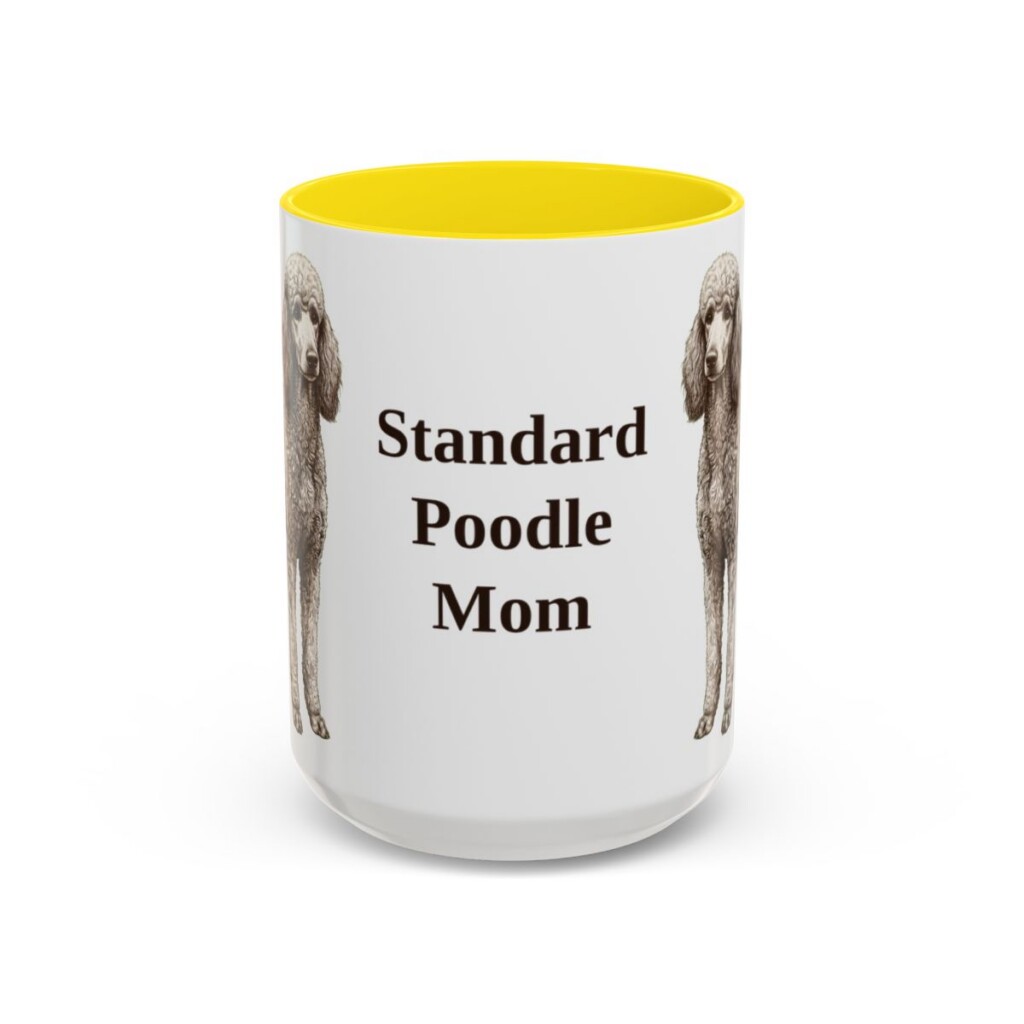 15oz Standard Poodle Dog Mom Mug, Yellow, front view