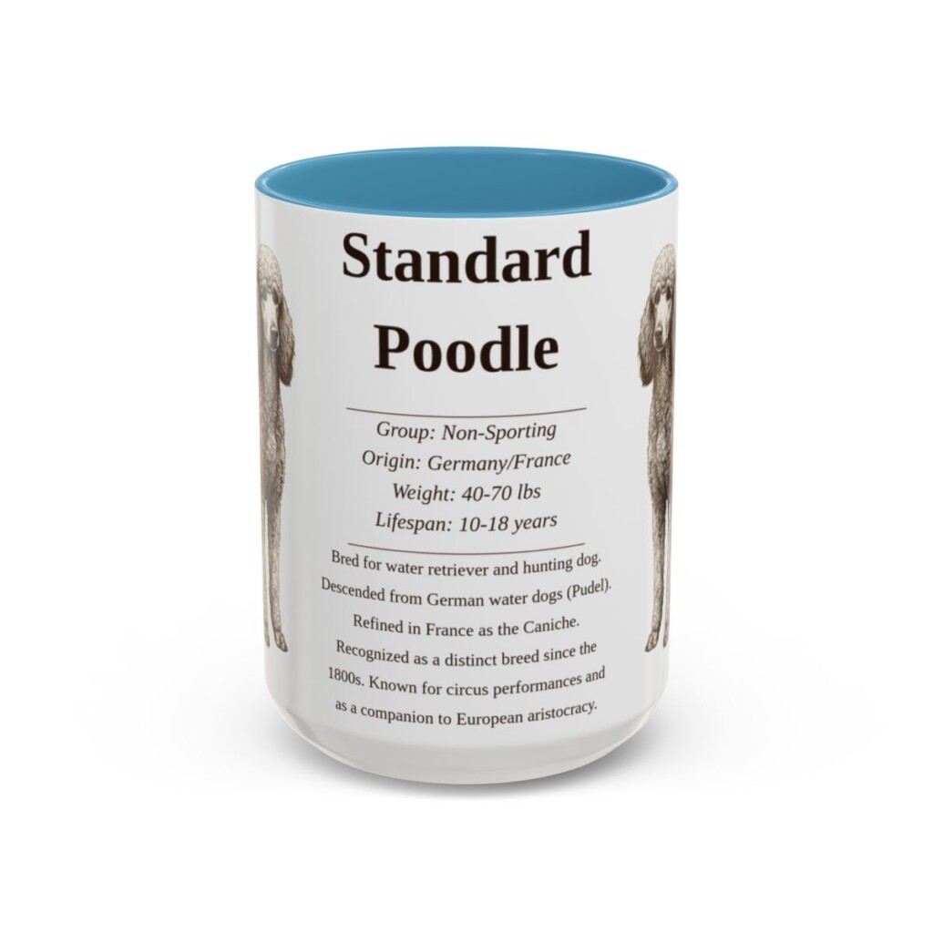 15oz Standard Poodle Mug, Light Blue, front view