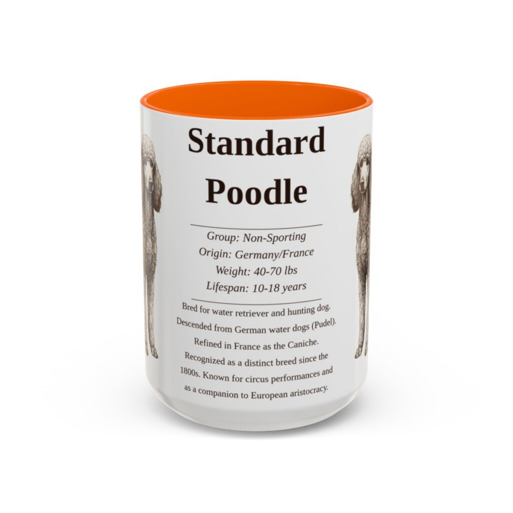 15oz Standard Poodle Mug, Orange, front view