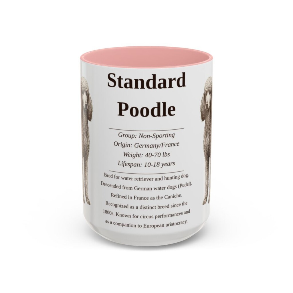 15oz Standard Poodle Mug, Pink, front view