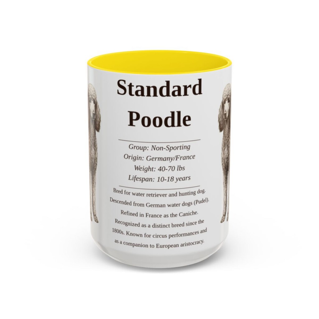 15oz Standard Poodle Mug, Yellow, front view