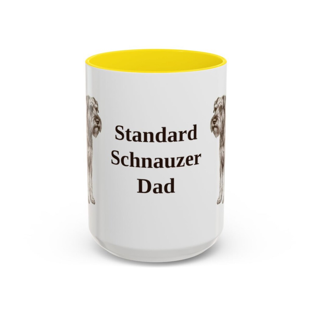 15oz Standard Schnauzer Dog Dad Mug, Yellow, front view