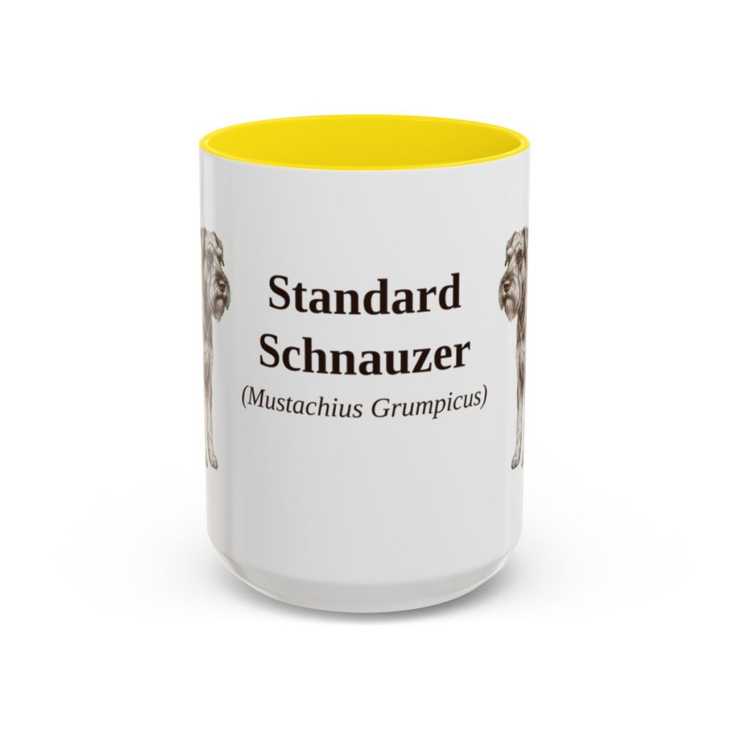 15oz Standard Schnauzer Latin Mug, Yellow, front view