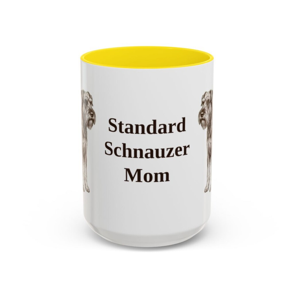 15oz Standard Schnauzer Dog Mom Mug, Yellow, front view