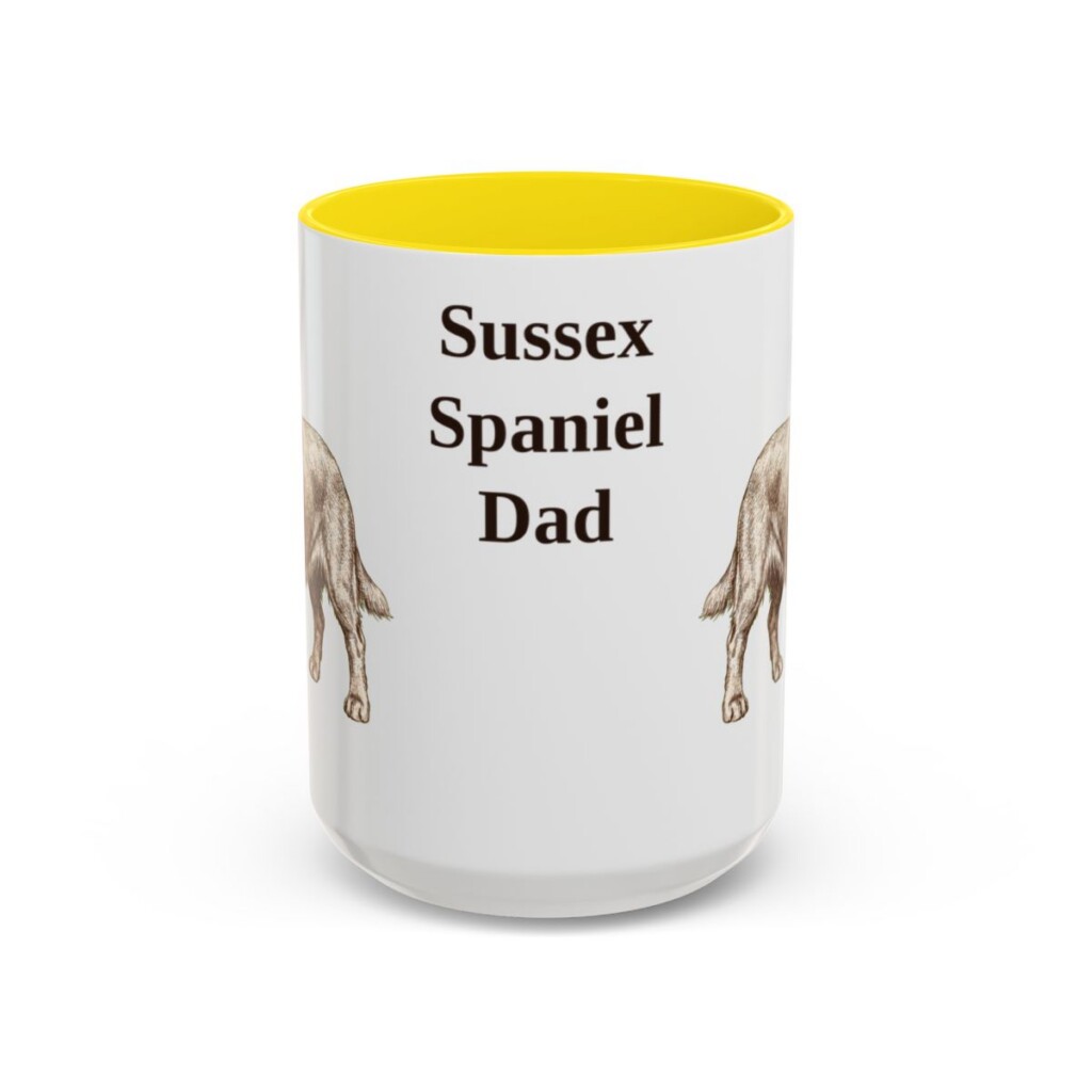 15oz Sussex Spaniel Dog Dad Mug, Yellow, front view