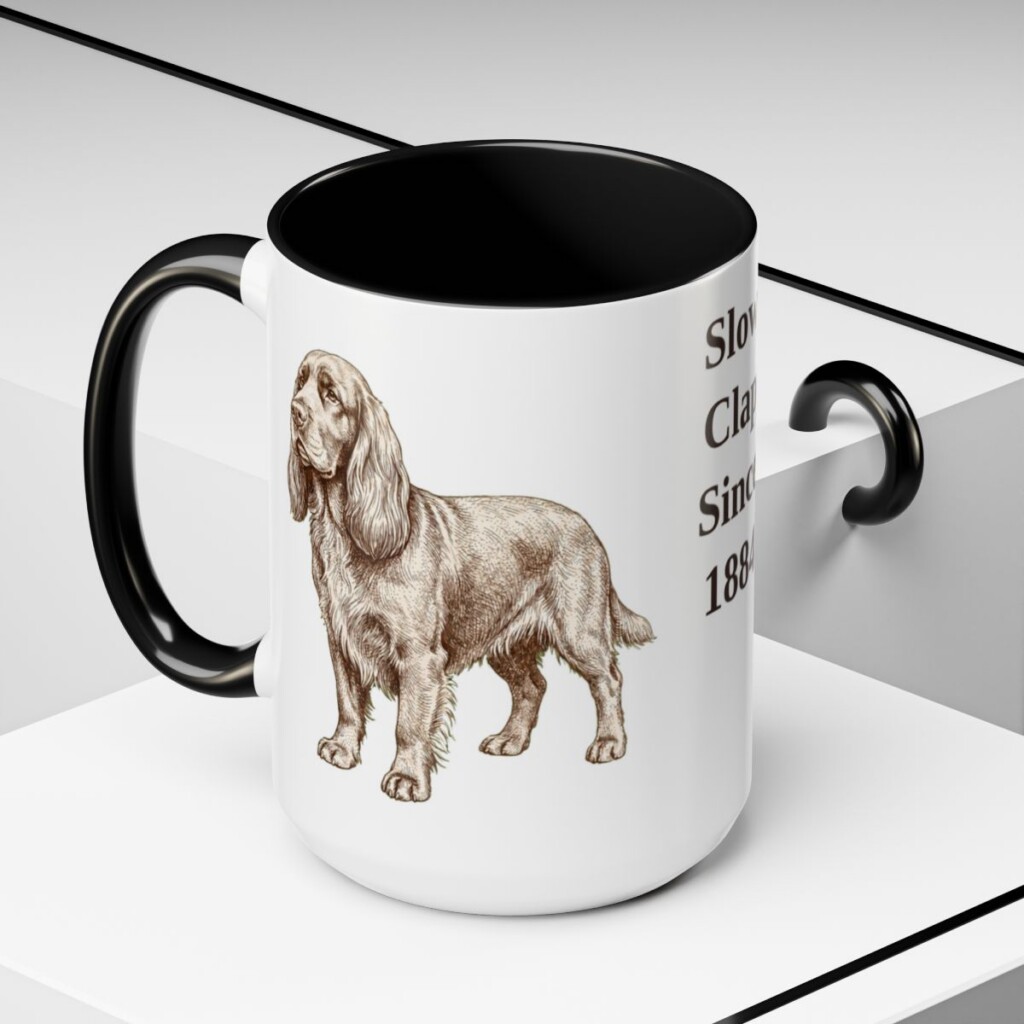 15oz-sussex-spaniel-mug-humor-black-context-2 15oz Funny Sussex Spaniel Mug, Black, lifestyle photo