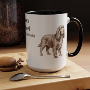 15oz Sussex Spaniel Latin Mug, Black, lifestyle photo