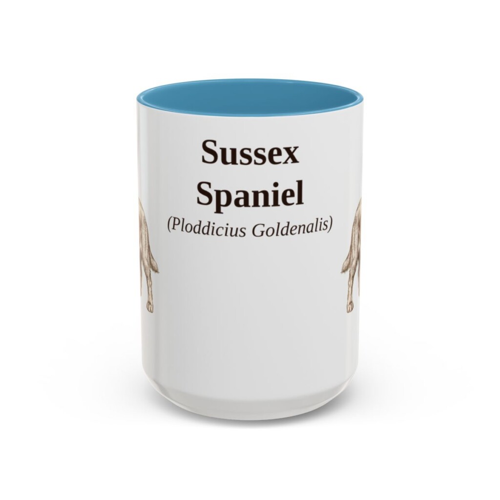 15oz Sussex Spaniel Latin Mug, Light Blue, front view