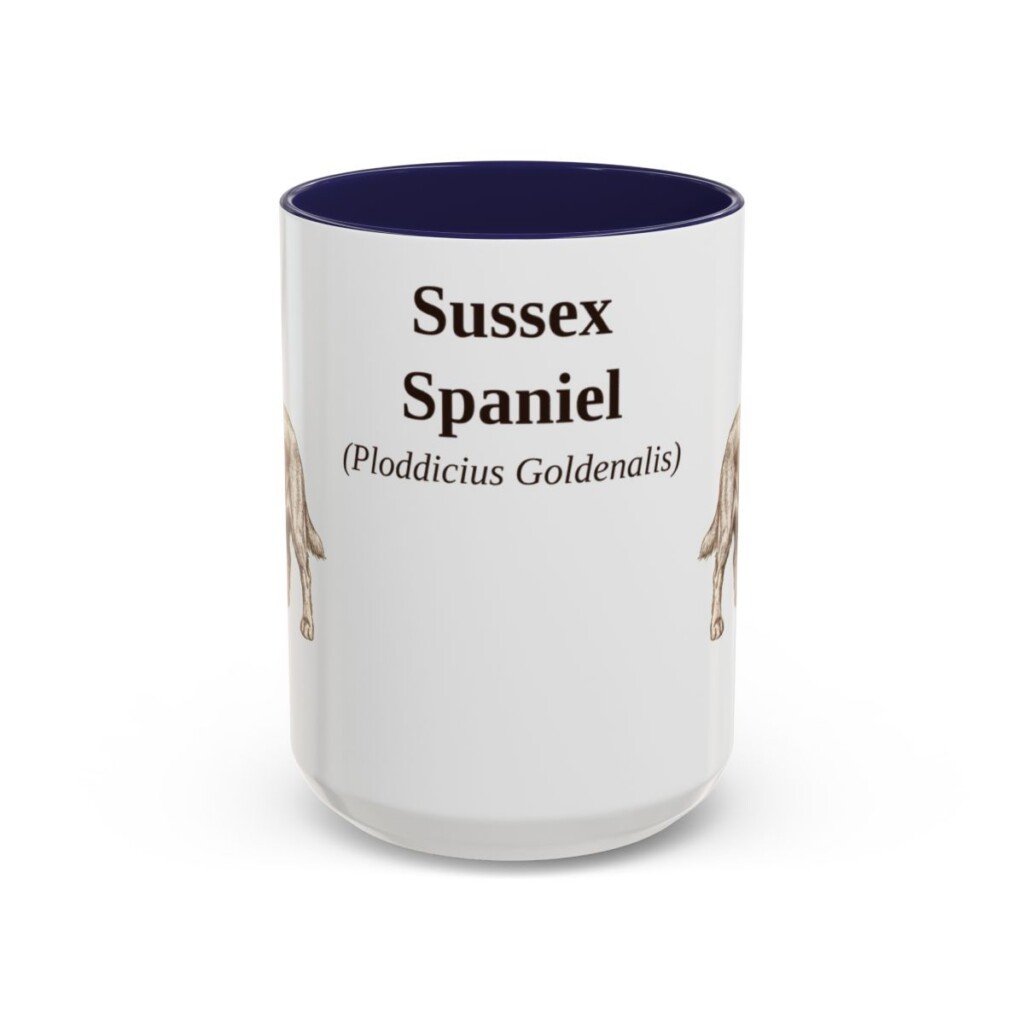 15oz Sussex Spaniel Latin Mug, Navy, front view