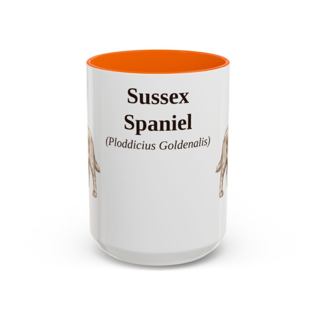 15oz Sussex Spaniel Latin Mug, Orange, front view