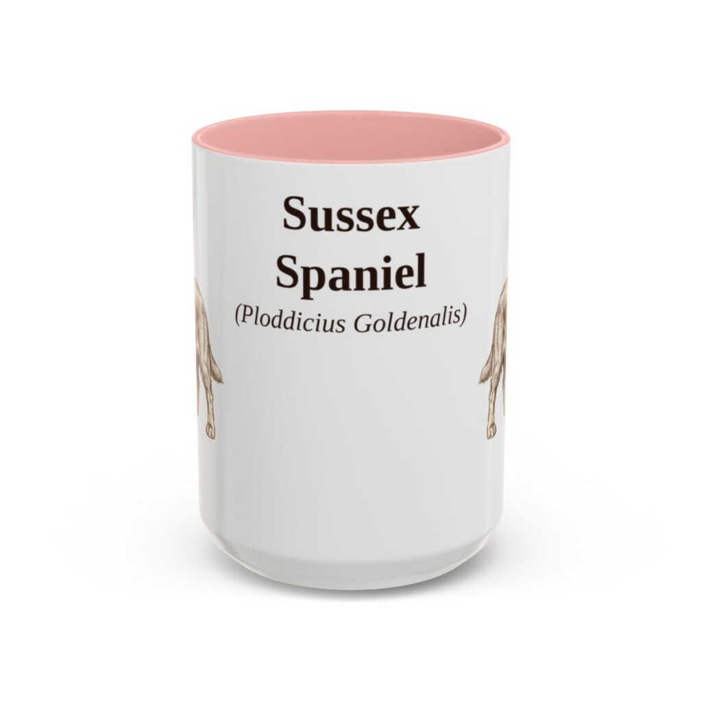15oz Sussex Spaniel Latin Mug, Pink, front view