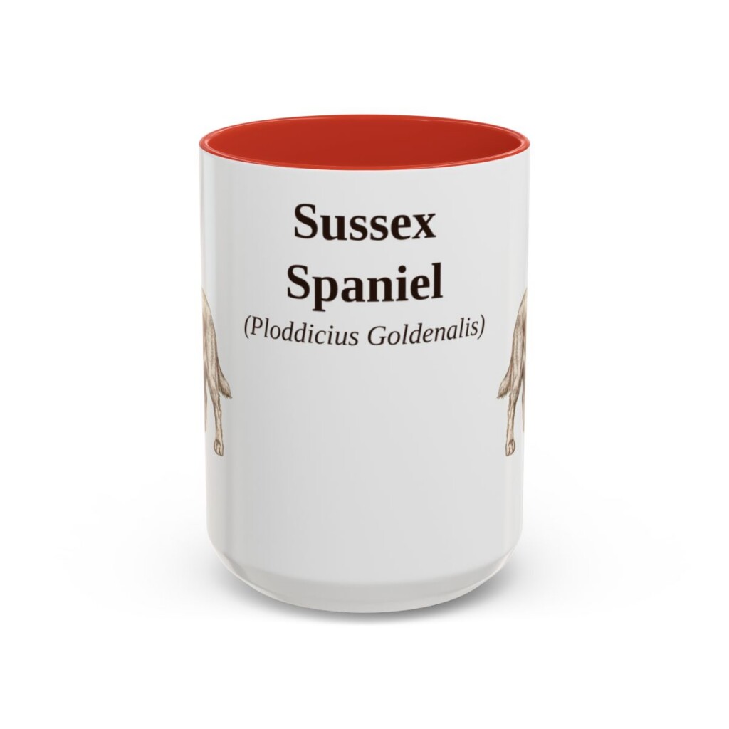 15oz Sussex Spaniel Latin Mug, Red, front view