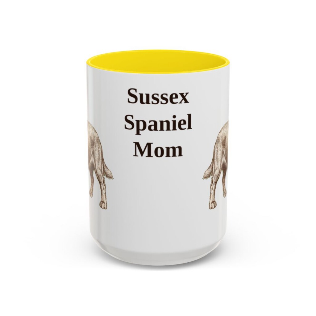 15oz Sussex Spaniel Dog Mom Mug, Yellow, front view