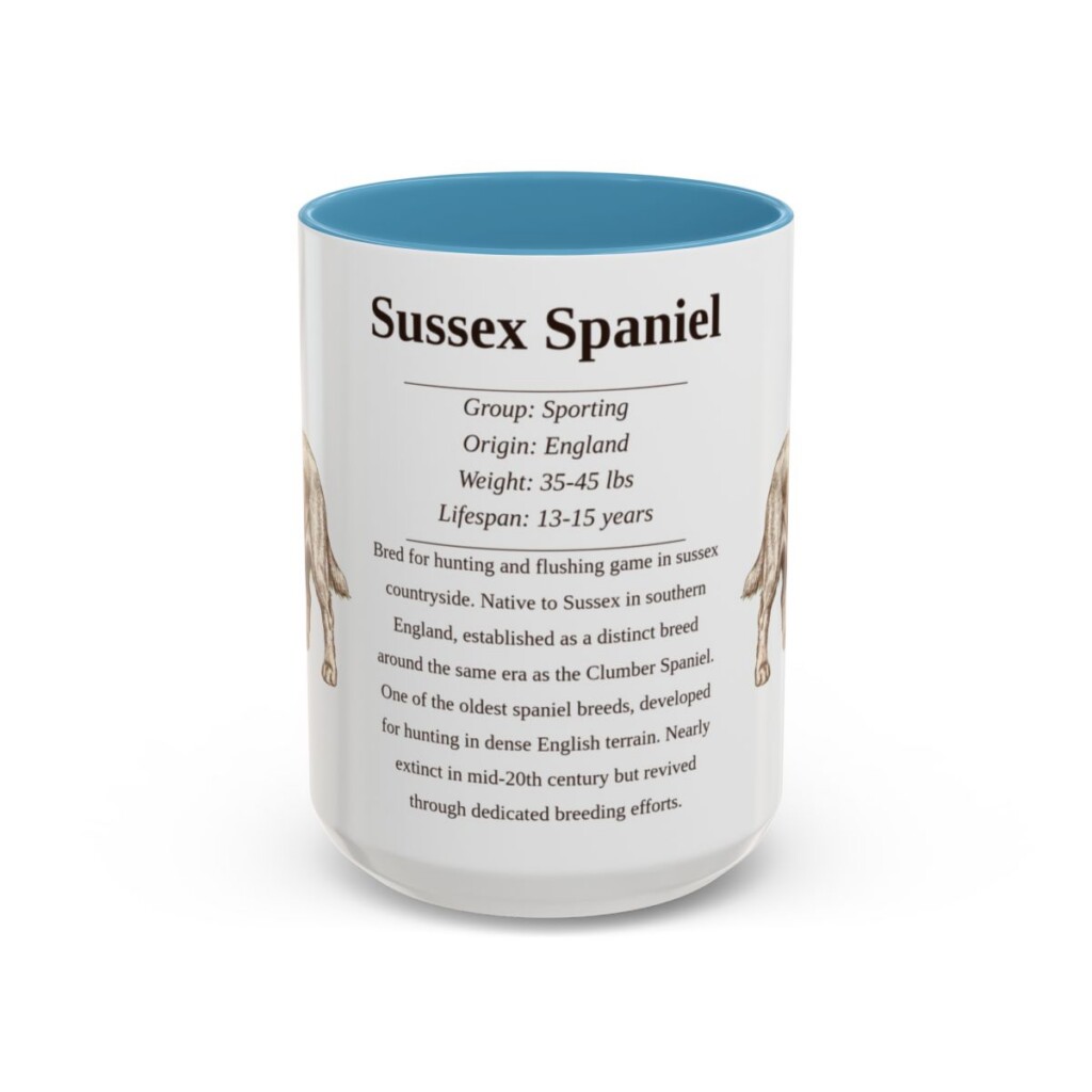 15oz Sussex Spaniel Mug, Light Blue, front view