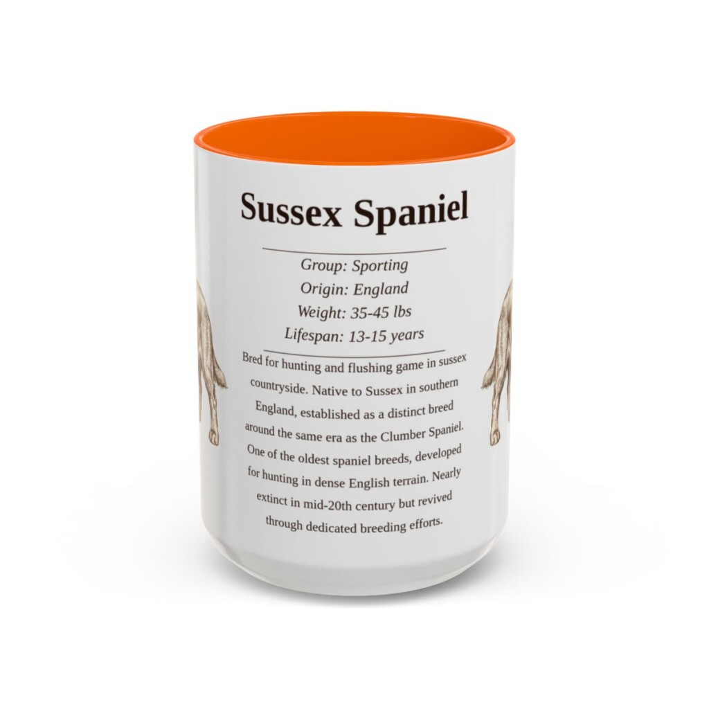 15oz Sussex Spaniel Mug, Orange, front view