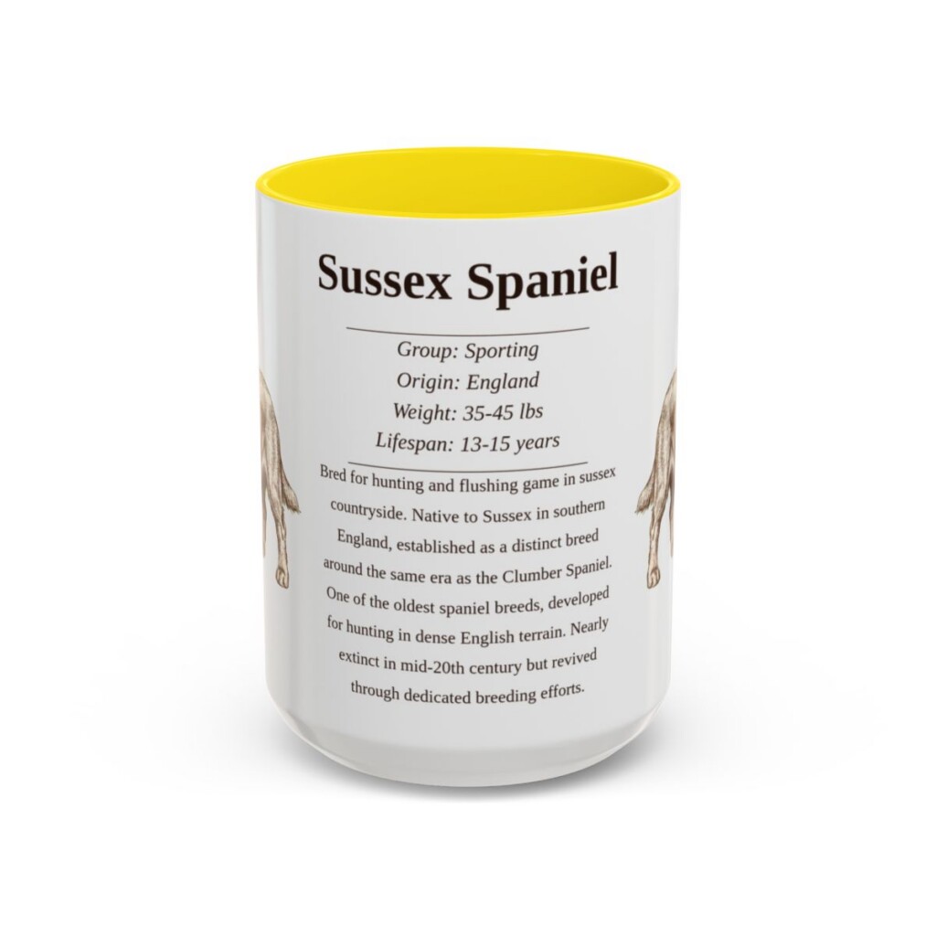 15oz Sussex Spaniel Mug, Yellow, front view