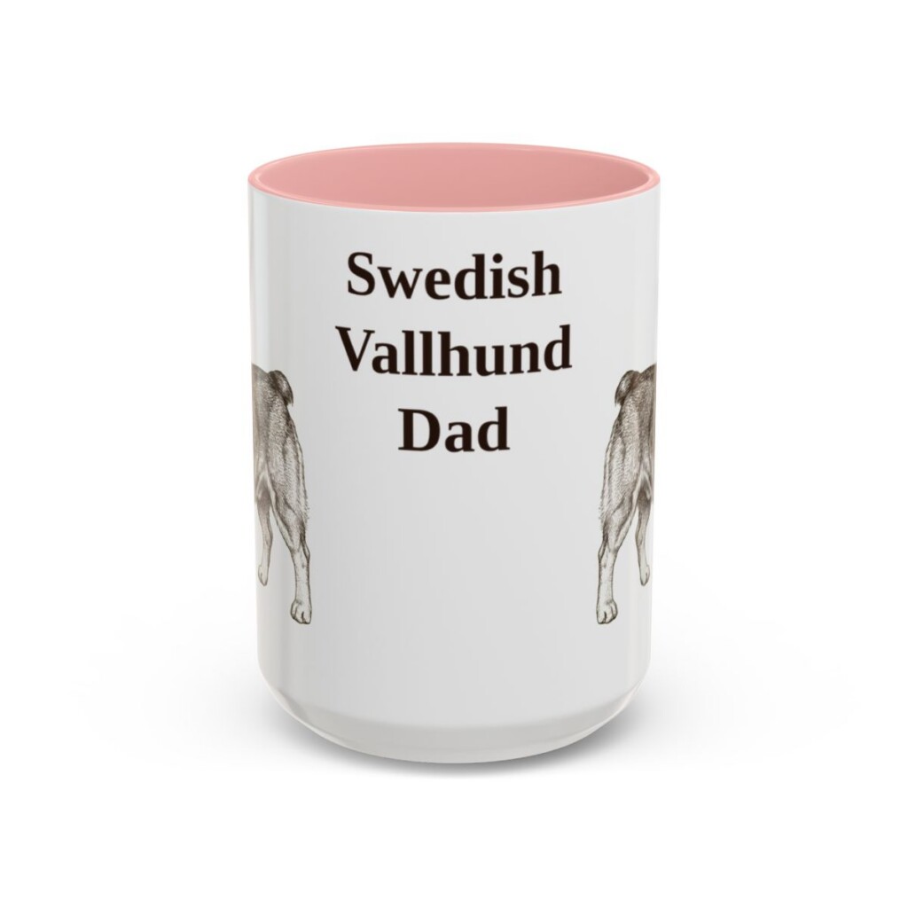 15oz-swedish-vallhund-mug-dad-pink 15oz Swedish Vallhund Dog Dad Mug, Pink, front view