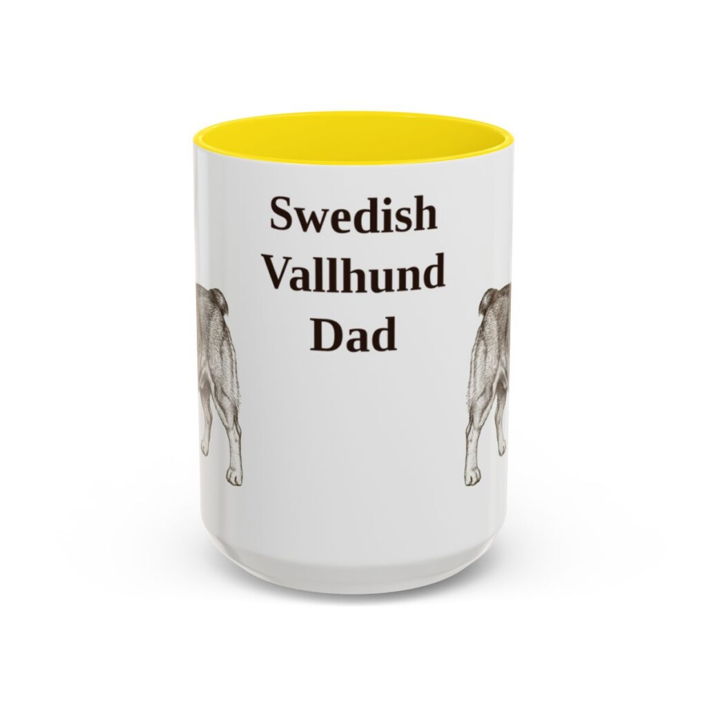 15oz-swedish-vallhund-mug-dad-yellow 15oz Swedish Vallhund Dog Dad Mug, Yellow, front view