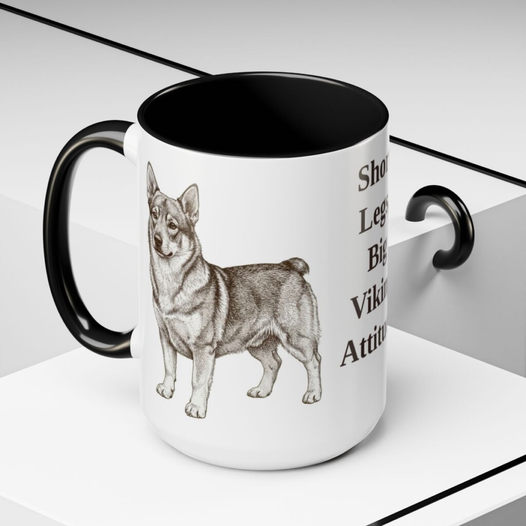 15oz-swedish-vallhund-mug-humor-black-context-2 15oz Funny Swedish Vallhund Mug, Black, lifestyle photo