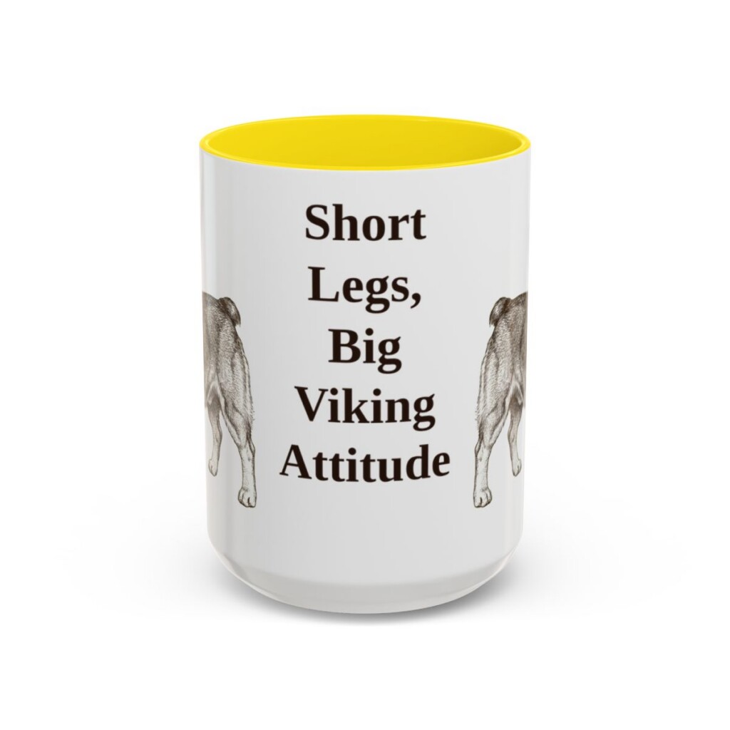 15oz-swedish-vallhund-mug-humor-yellow 15oz Funny Swedish Vallhund Mug, Yellow, front view