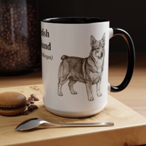 15oz Swedish Vallhund Latin Mug, Black, lifestyle photo