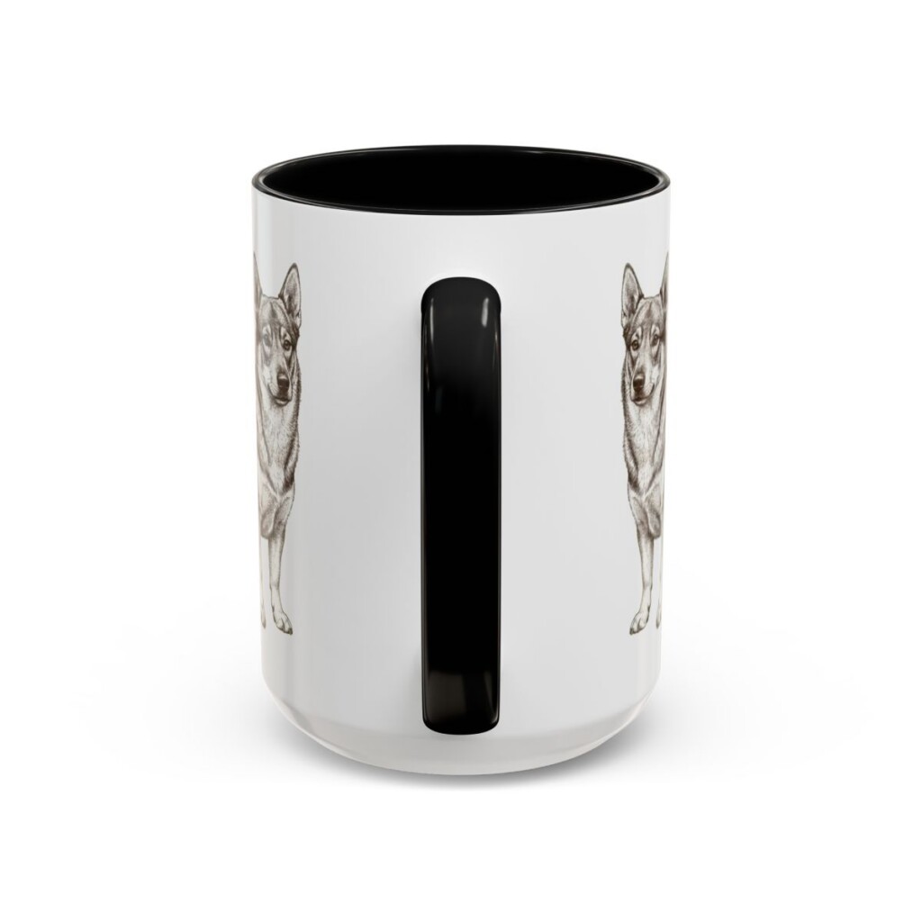 15oz Swedish Vallhund Latin Mug, Black, back view