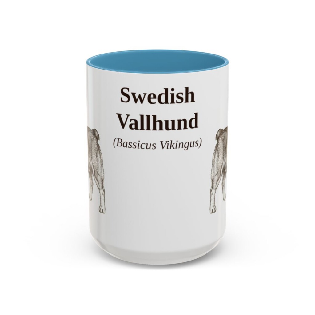 15oz Swedish Vallhund Latin Mug, Light Blue, front view