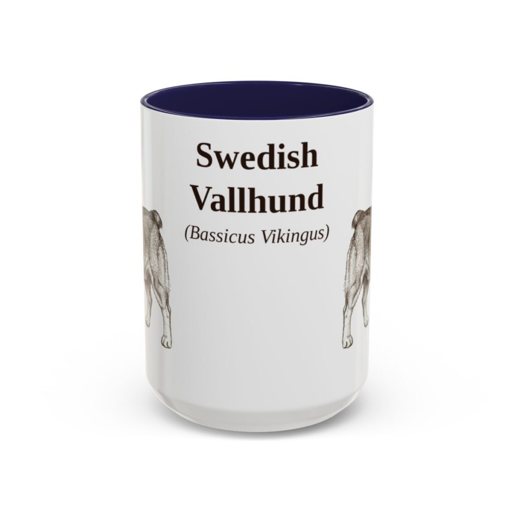 15oz Swedish Vallhund Latin Mug, Navy, front view