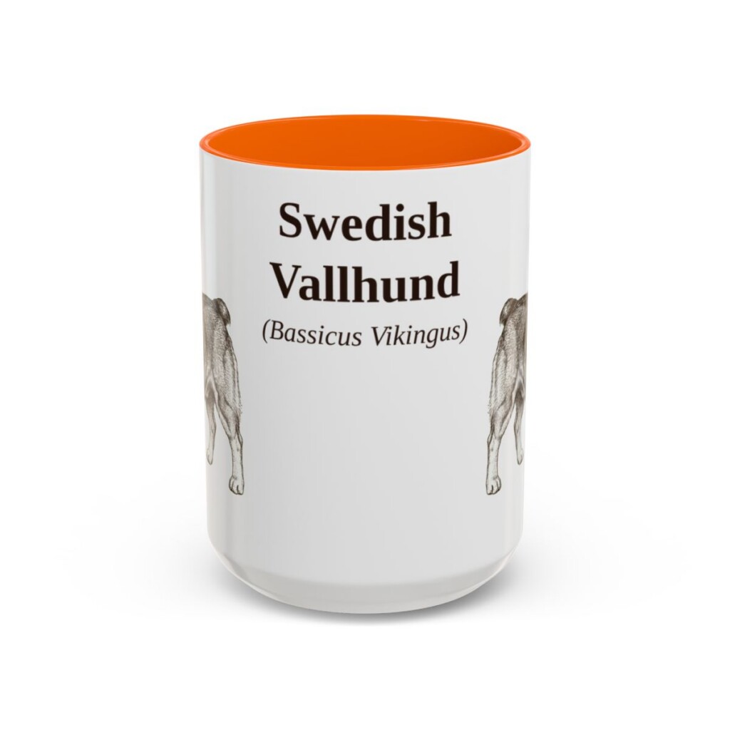 15oz Swedish Vallhund Latin Mug, Orange, front view