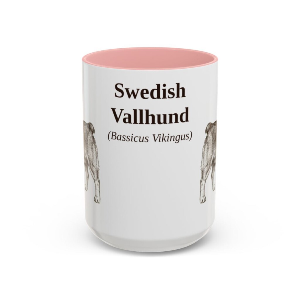 15oz Swedish Vallhund Latin Mug, Pink, front view