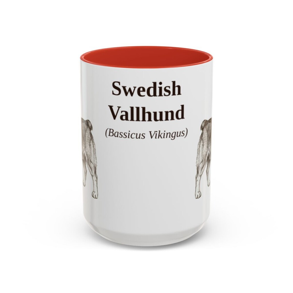 15oz Swedish Vallhund Latin Mug, Red, front view