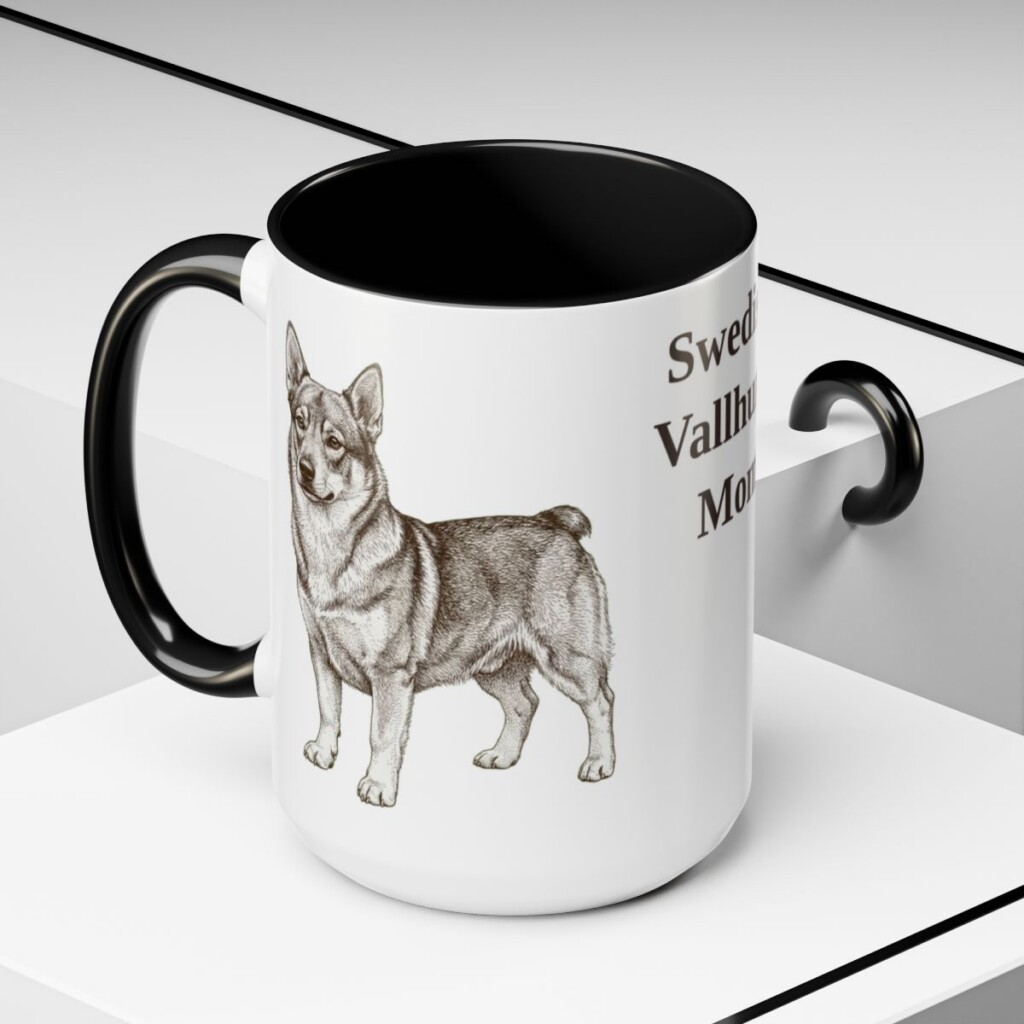 15oz Swedish Vallhund Dog Mom Mug, Black, lifestyle photo