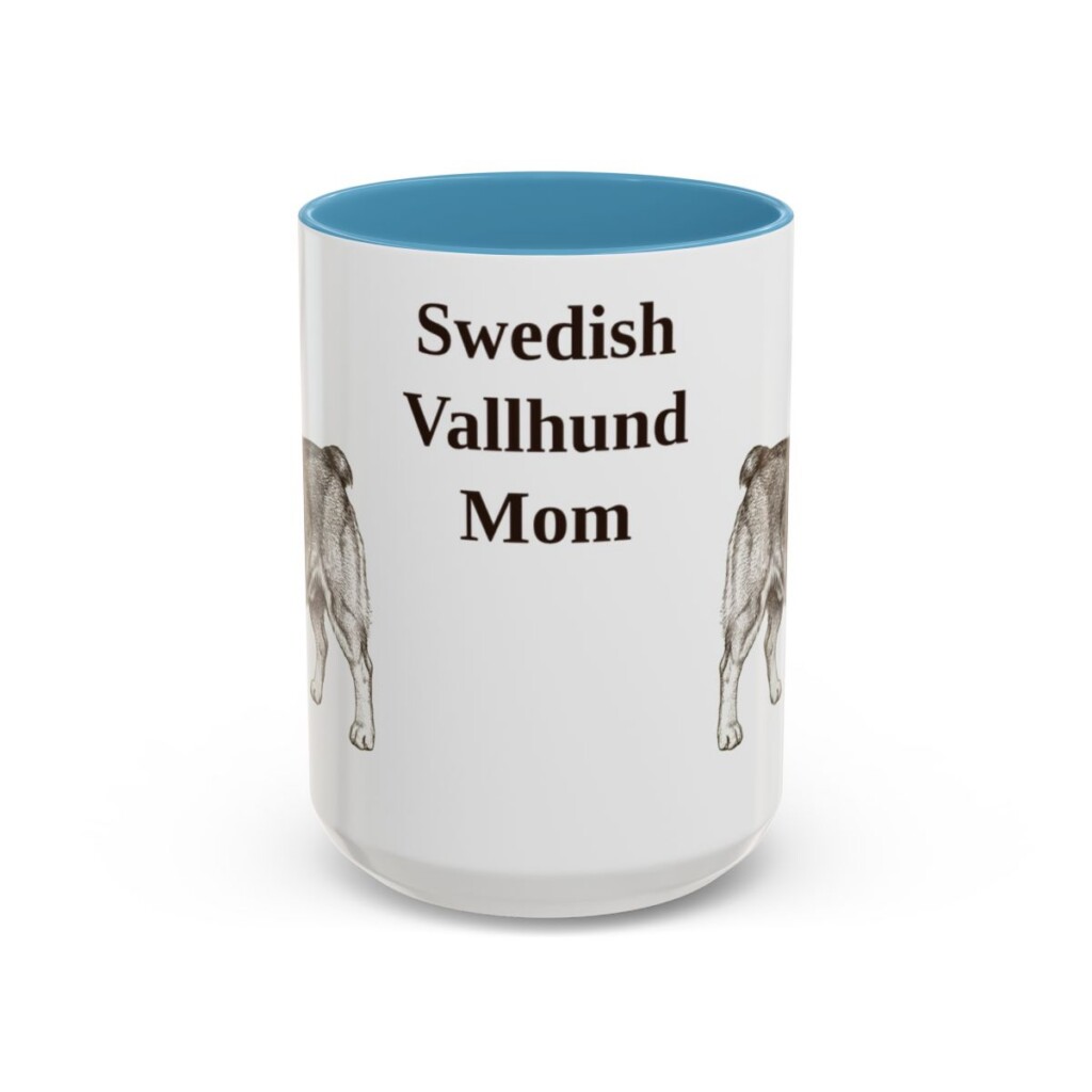 15oz Swedish Vallhund Dog Mom Mug, Light Blue, front view