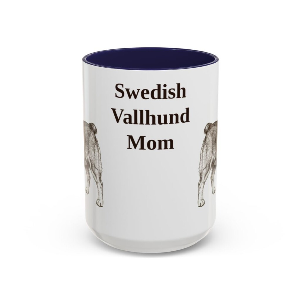 15oz Swedish Vallhund Dog Mom Mug, Navy, front view
