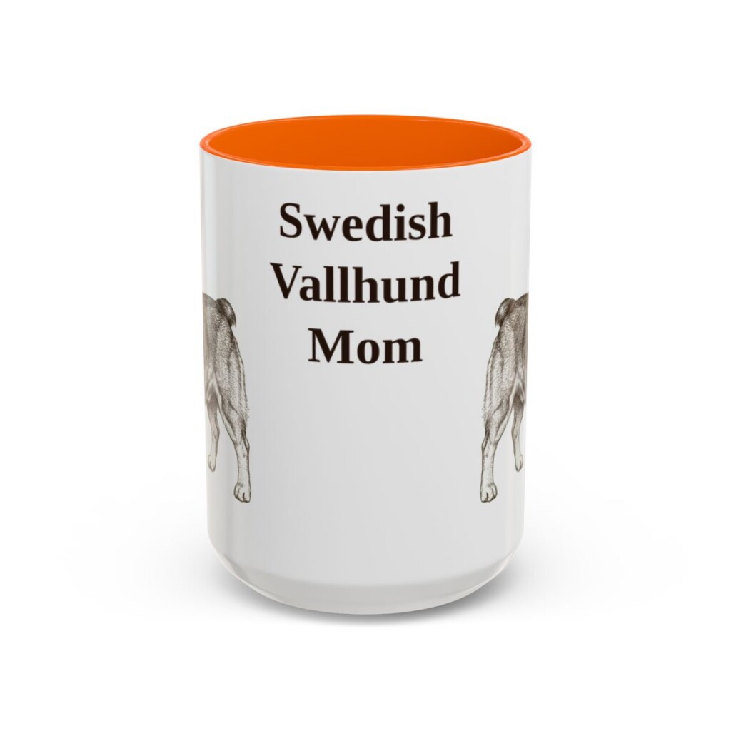 15oz Swedish Vallhund Dog Mom Mug, Orange, front view