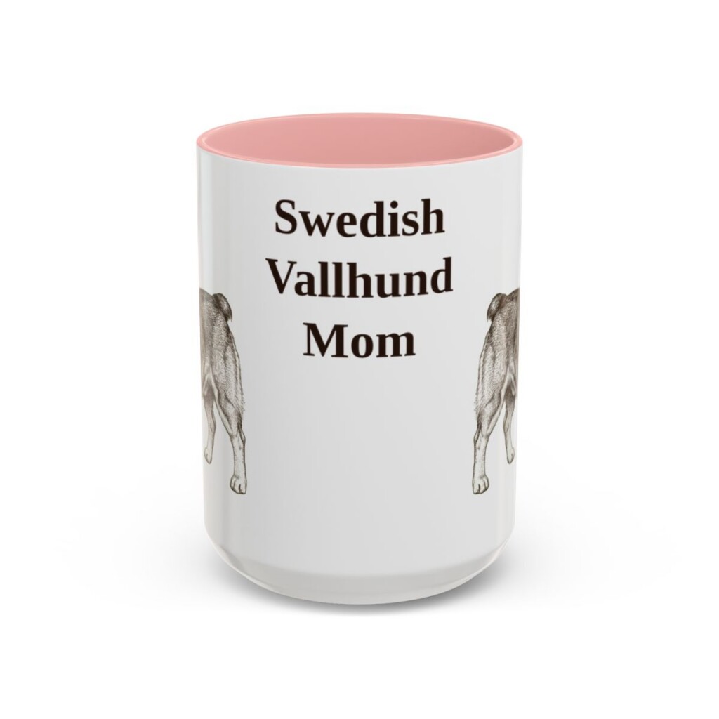 15oz Swedish Vallhund Dog Mom Mug, Pink, front view