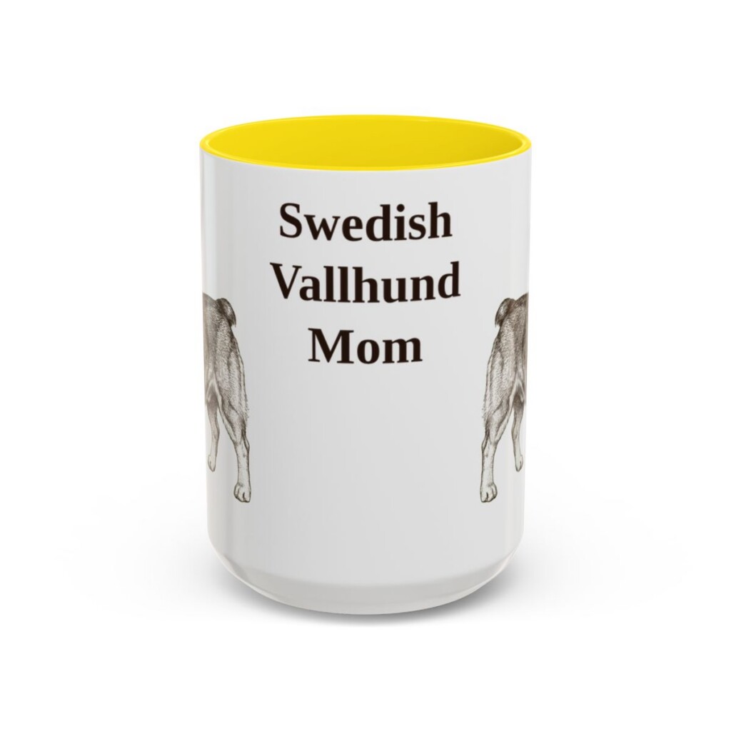 15oz Swedish Vallhund Dog Mom Mug, Yellow, front view