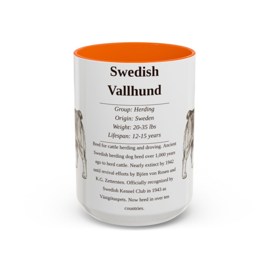 15oz Swedish Vallhund Mug, Orange, front view